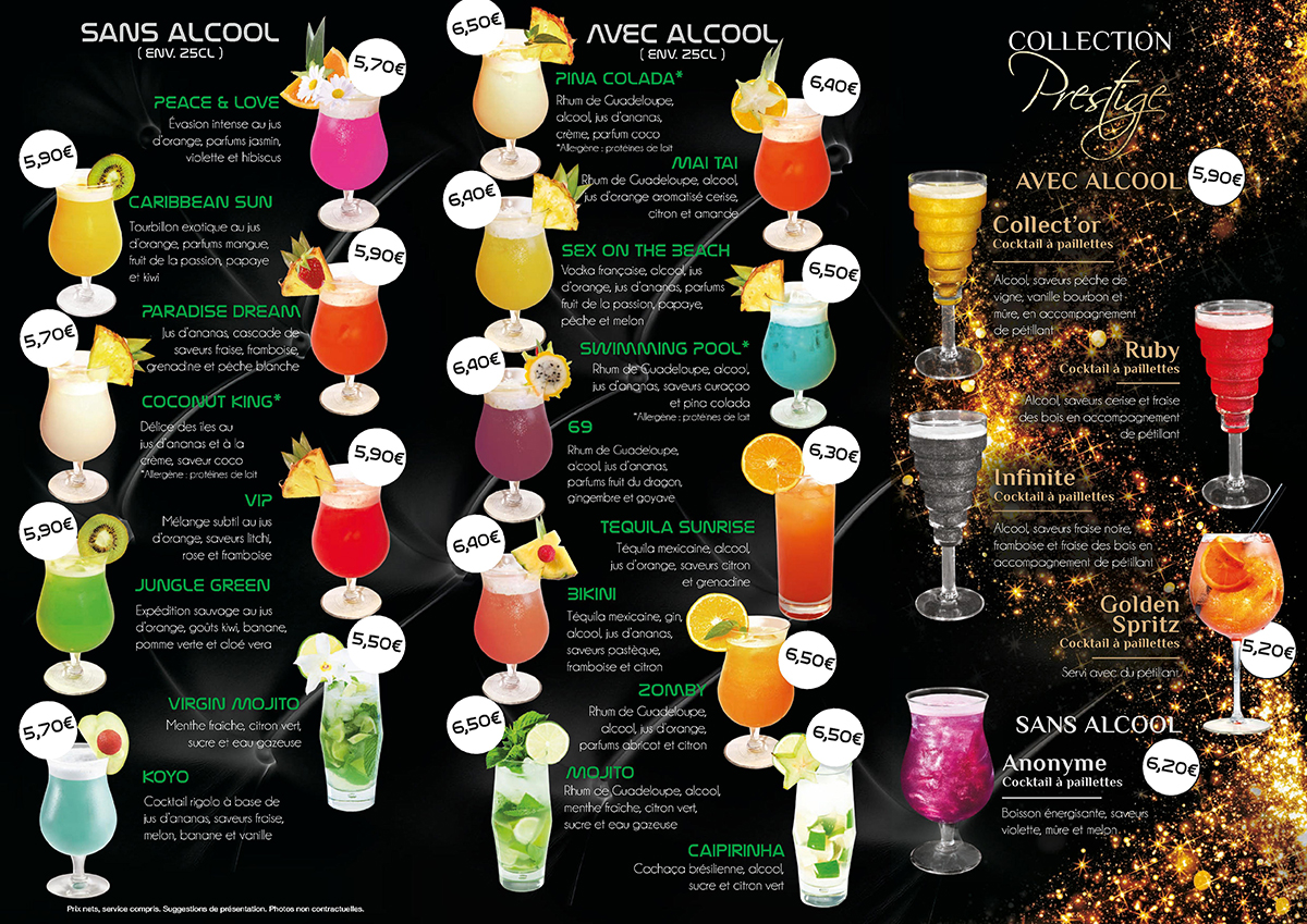 Carte cocktails BHV, bar dans le centre de Brest - BHV
